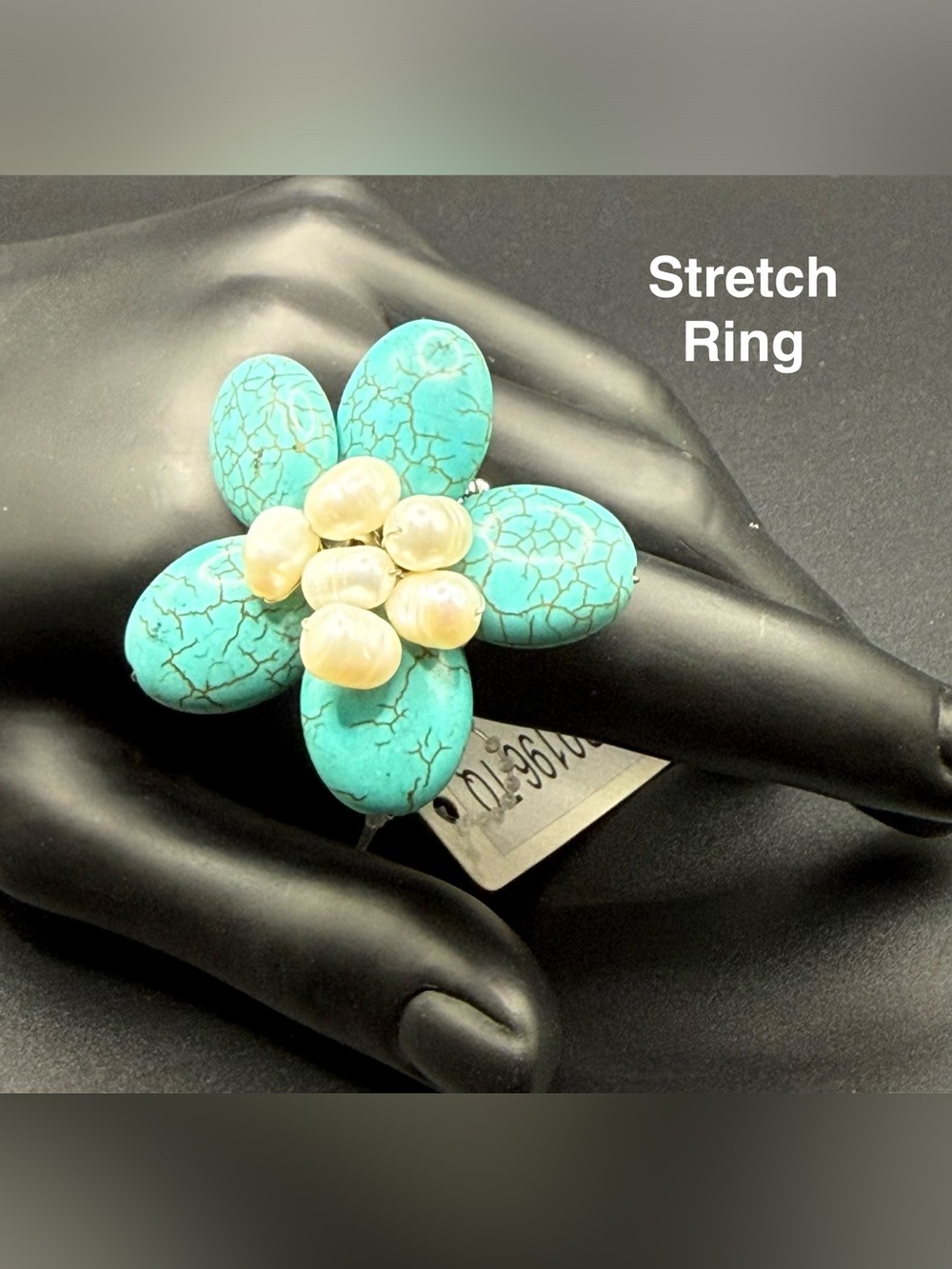 Turquoise Flower Stretch Ring with Pearl Center